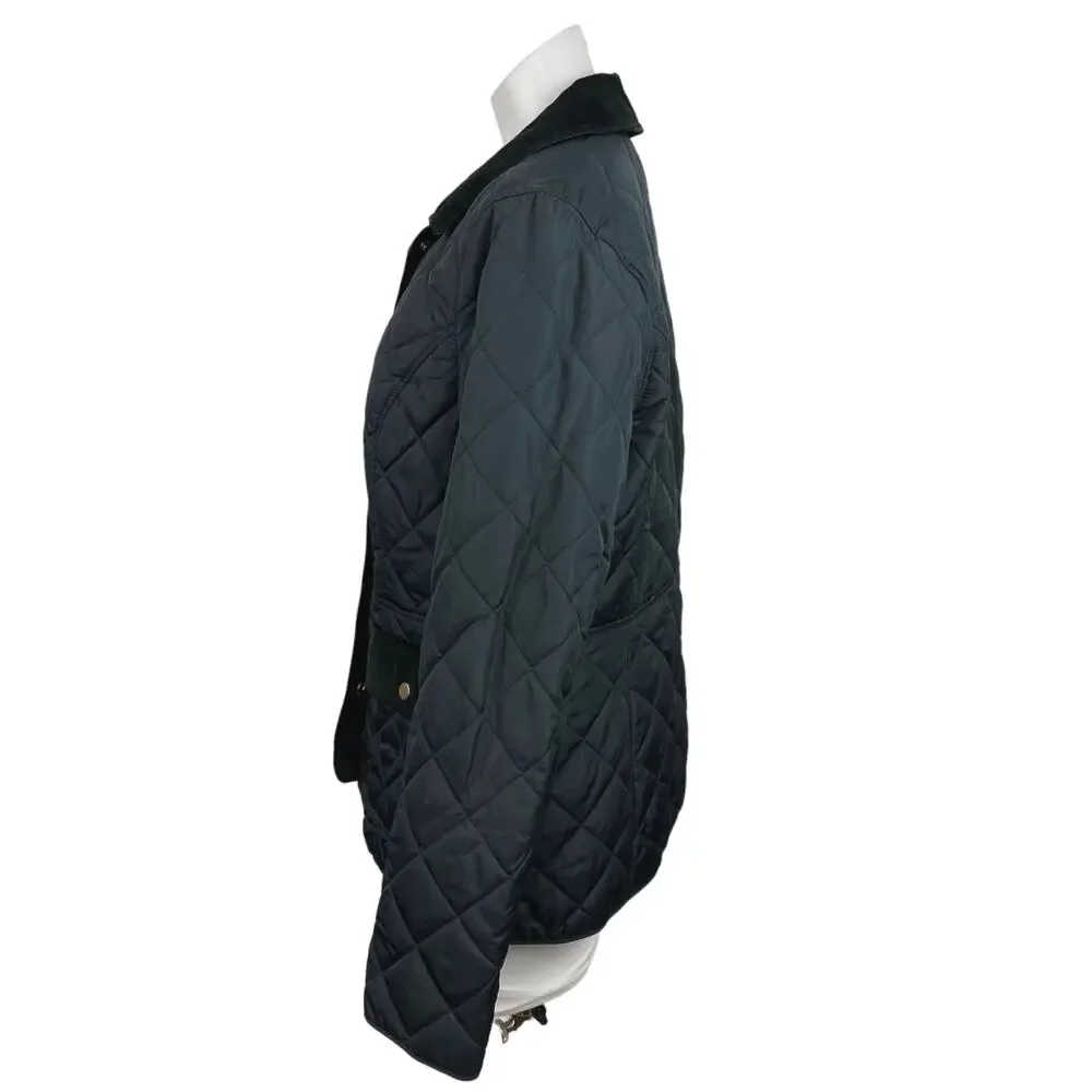 Charter Club Navy Corduroy Trim Snap Buttons Quilted Puffer Coat Jacket Sz M